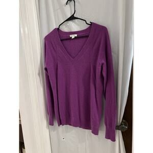 Garnet Hill Purple Cashmere Sweater Sz M V Neck Classic Coastal Preppy